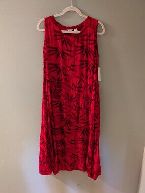 Kaktus Coral Tropical Palm Print Rayon Swing Dress Medium NWT
